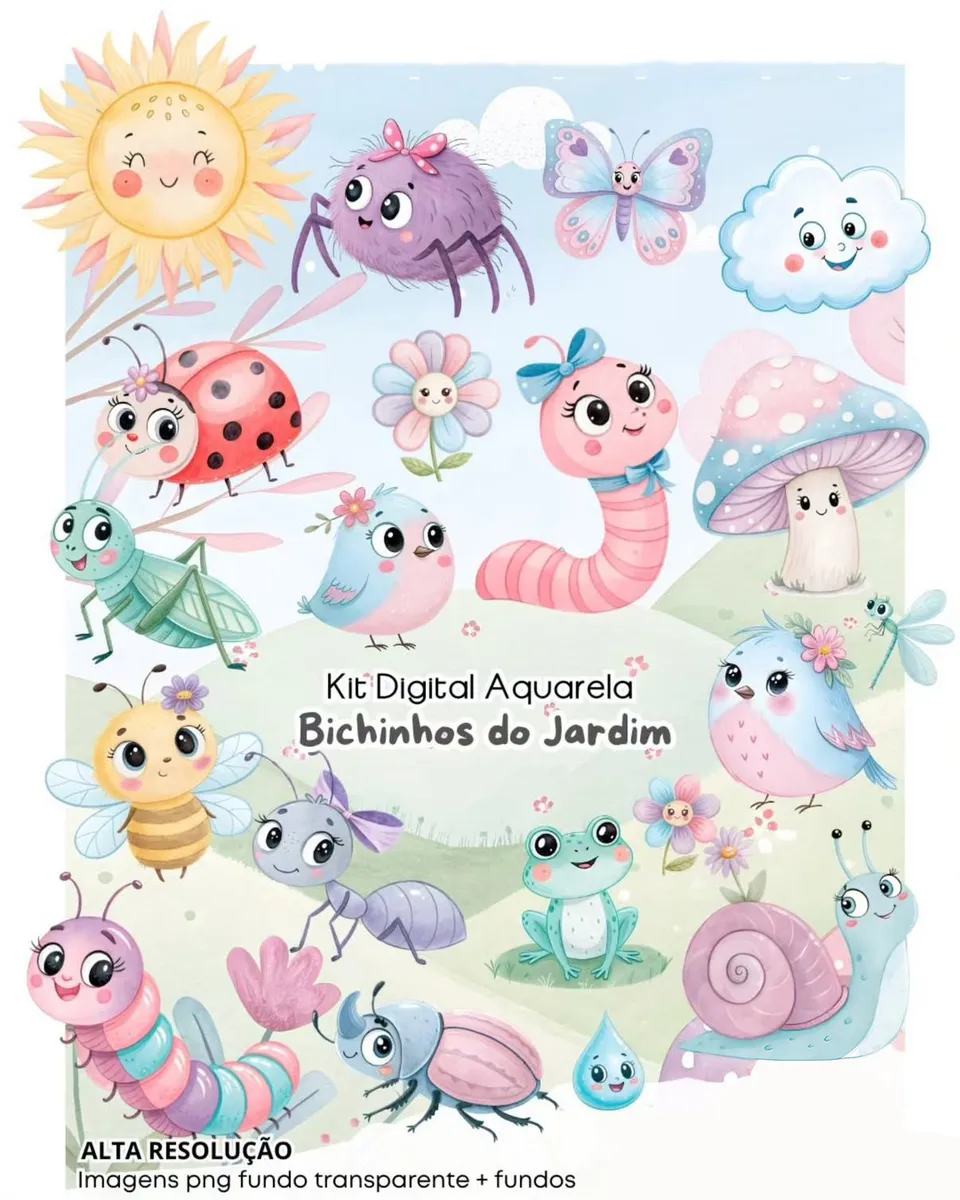Arquivo Digital de Bichinhos em Aquarela para Decoração 1 Arquivo Digital de Bichinhos em Aquarela para Decoração