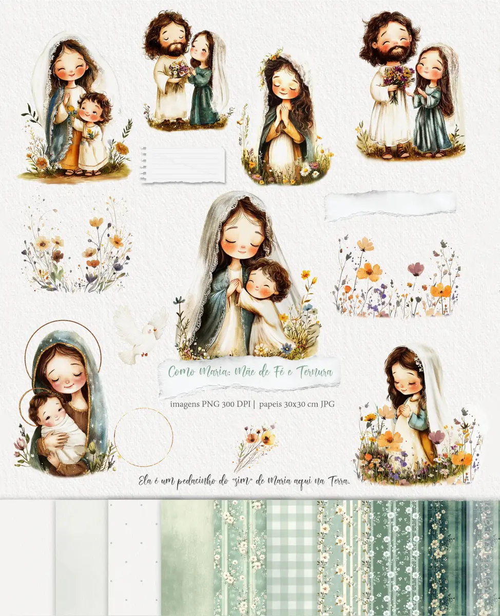 Pacote Aquarela Digital: Maria, Ícone de Ternura PNG 1 Pacote Aquarela Digital: Maria, Ícone de Ternura PNG