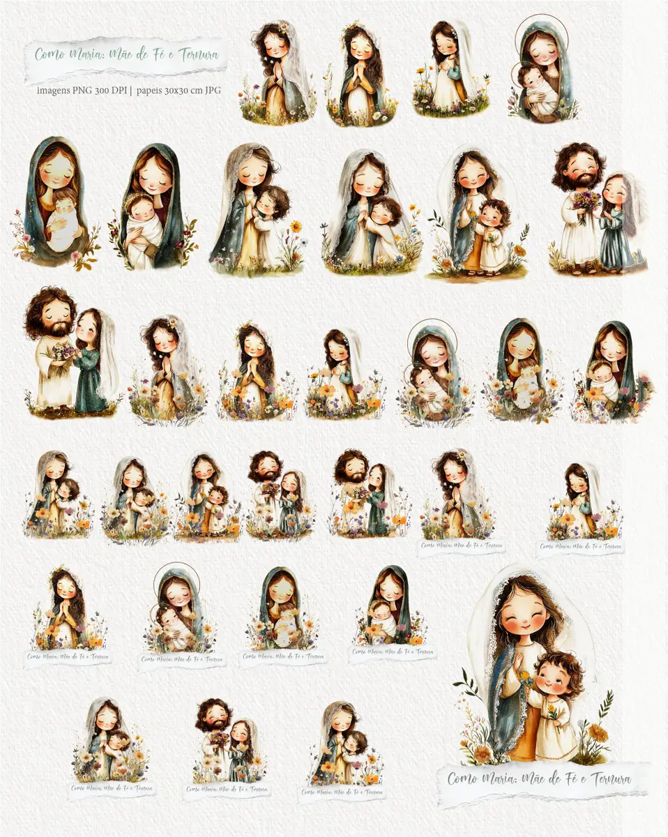 Pacote Aquarela Digital: Maria, Ícone de Ternura PNG 2 Pacote Aquarela Digital: Maria, Ícone de Ternura PNG - Imagem 2