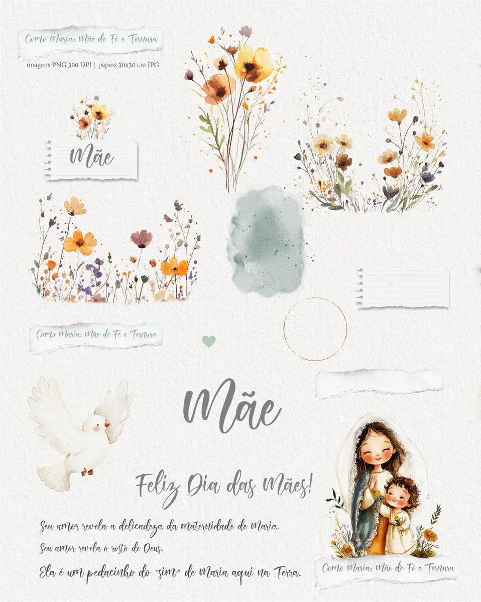 Pacote Aquarela Digital: Maria, Ícone de Ternura PNG 3 Pacote Aquarela Digital: Maria, Ícone de Ternura PNG - Imagem 3