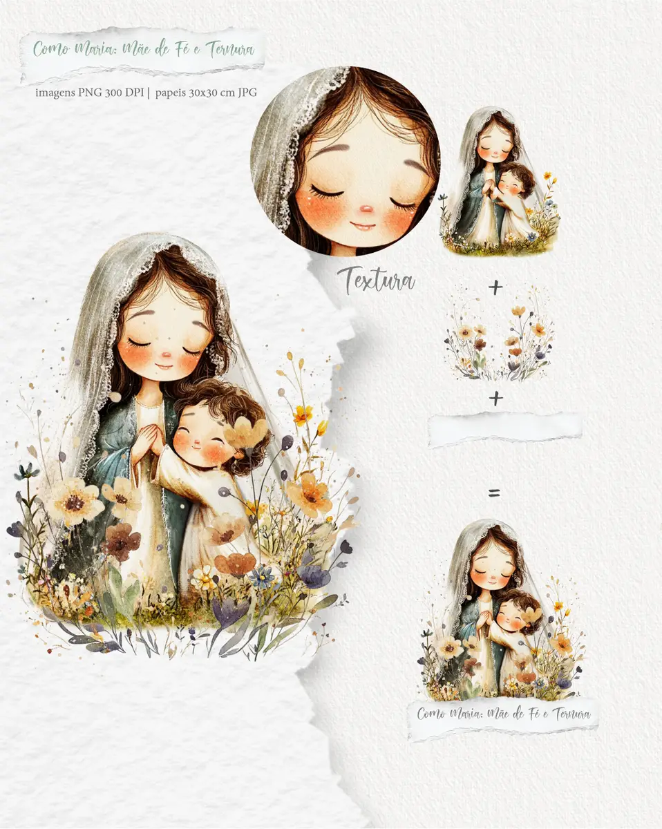 Pacote Aquarela Digital: Maria, Ícone de Ternura PNG 4 Pacote Aquarela Digital: Maria, Ícone de Ternura PNG - Imagem 4
