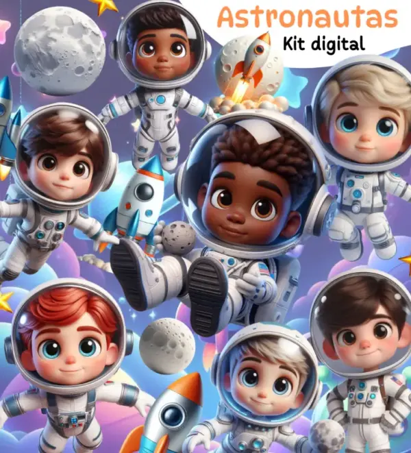 Kit Digital Personalizado Astronauta 3D em PNG