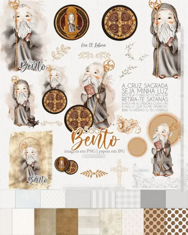 Imagens de São Bento Aquareladas - Perfeito para Papelaria