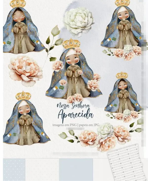 Pacote de Arte Sacra Nossa Senhora Aquarela PNG