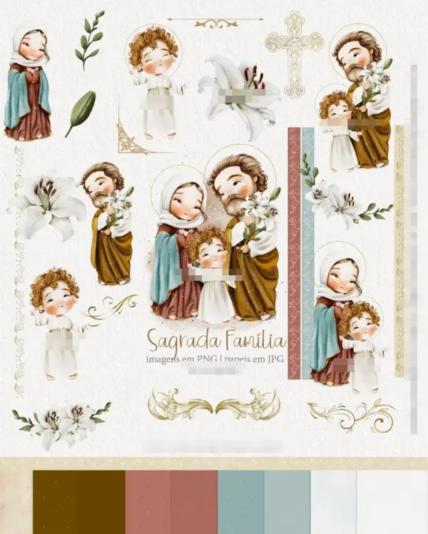 Kit de Imagens da Sagrada Família Estilo Aquarela PNG