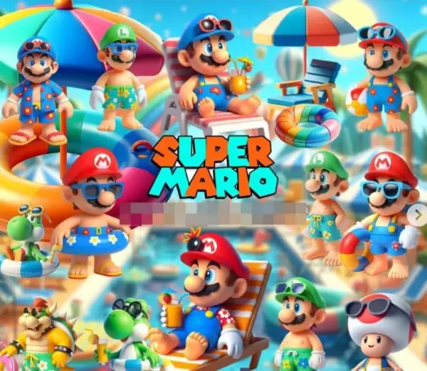 Festa Tema Super Mario Pool Party - Kit 3D PNG
