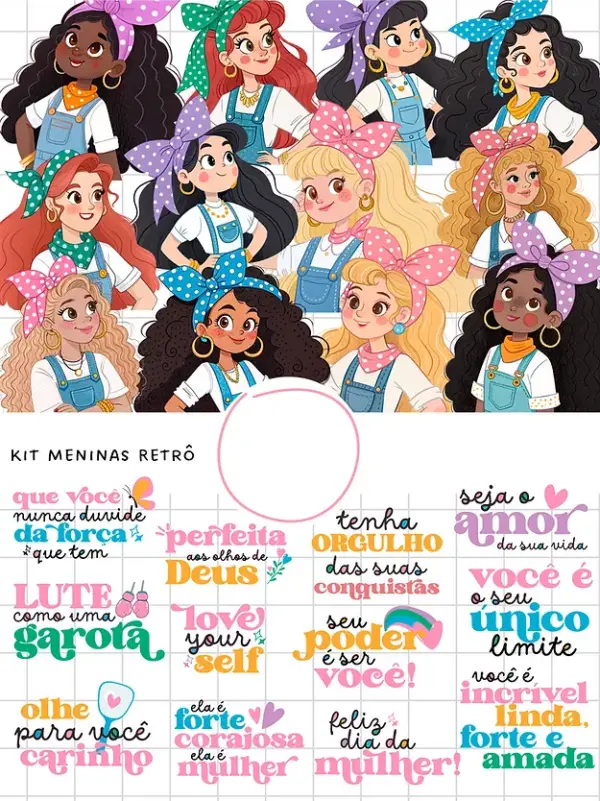 Kit Artes Digitais em PNG - Tema Meninas Retro Vintage