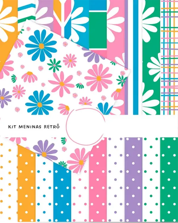 Kit Artes Digitais em PNG - Tema Meninas Retro Vintage - Imagem 2