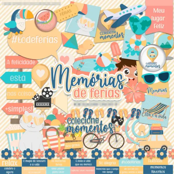 Pacote Criativo em PNG para Scrapbooking: Férias Inesquecíveis