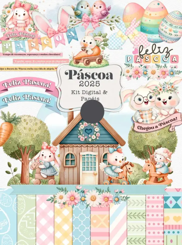 Papelaria de Páscoa Personalizada - Coelhinhos em PNG
