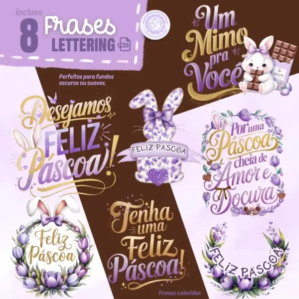 Elementos Digitais Páscoa Lilás em PNG para Crafters e Designers - Imagem 4