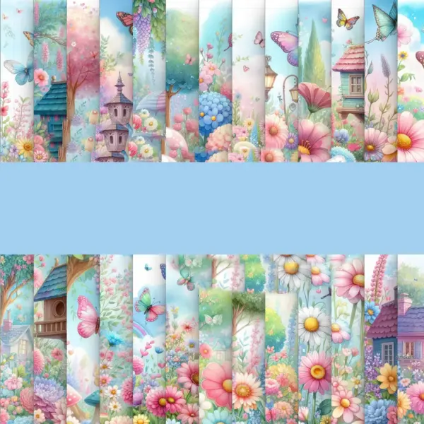 Papéis Digitais Jardim Borboletas Fundos PNG Kit Criativo