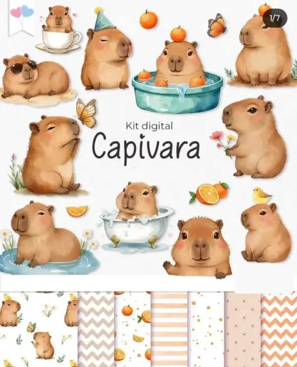 Kit de Capivaras PNG para Scrapbook e Papelaria Personalizada