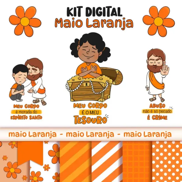 Kit Digital Maio Laranja com Elementos para Paper Crafts