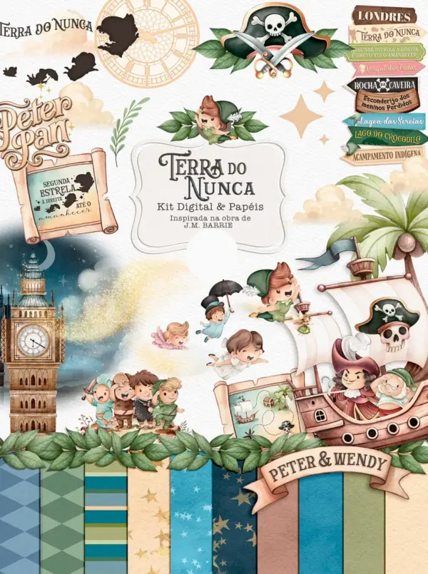 Kit Terra do Nunca PNG para Scrapbook e Personalizados Criativos