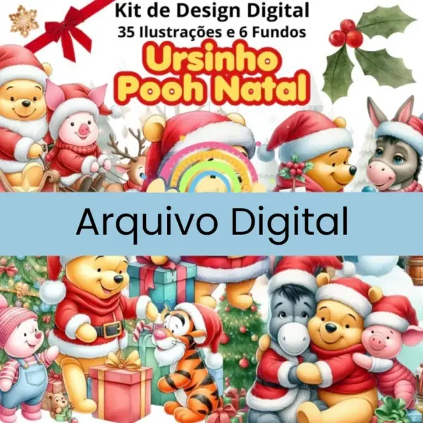 Kit Digital Ursinho Pooh Natal PNG Sublimação e Papelaria