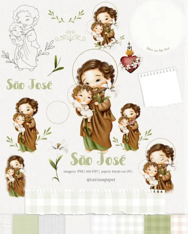 São José Aquarela Arte Digital PNG Scrapbooking e Cartonagem