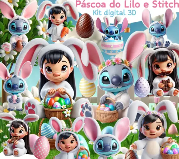 Designs Festivos de Pascoa com Stitch em PNG Digital