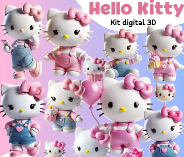 Kit Digital Hello Kitty com Fundo Transparente PNG