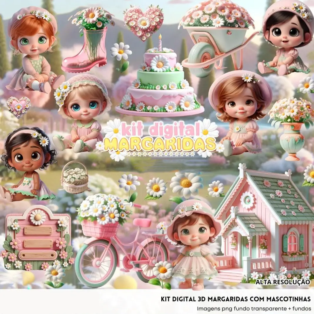 Kit Digital Flores e Personagens 3D PNG para Papercraft 1 Kit Digital Flores e Personagens 3D PNG para Papercraft