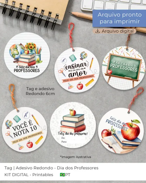 Tag Redonda 6cm para Material Escolar Personalizado
