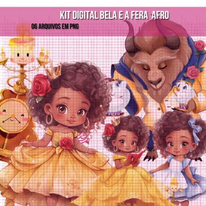 Arte Digital Branca de Neve e Bela Afro para Personalizados 2 Arte Digital Branca de Neve e Bela Afro para Personalizados - Imagem 2