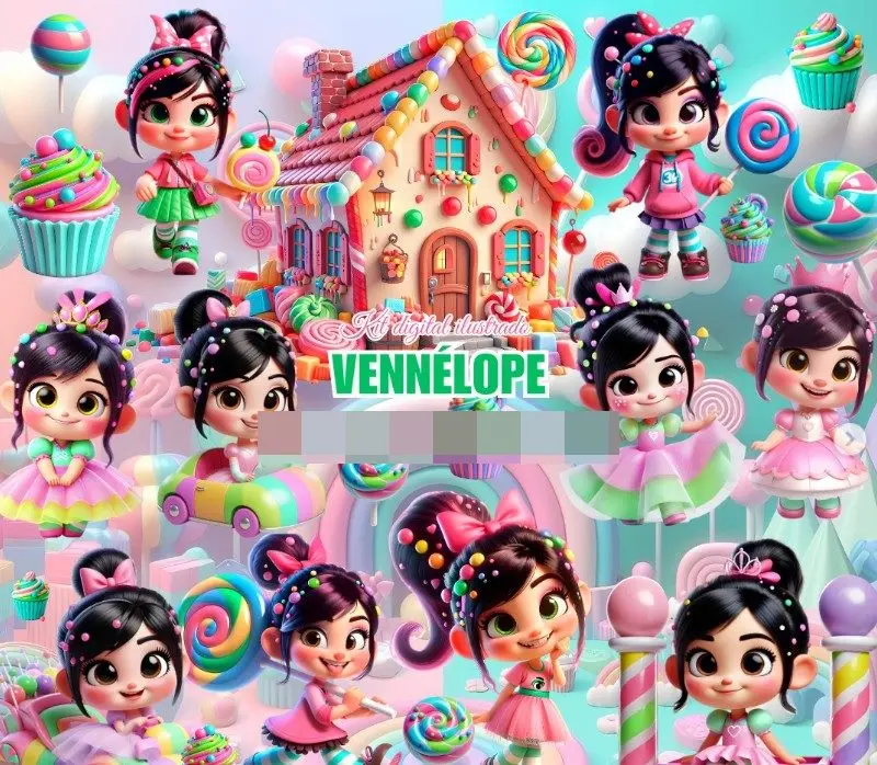 Kit Digital Vanellope PNG para Cartonagem e Encadernacao 1 Kit Digital Vanellope PNG para Cartonagem e Encadernacao