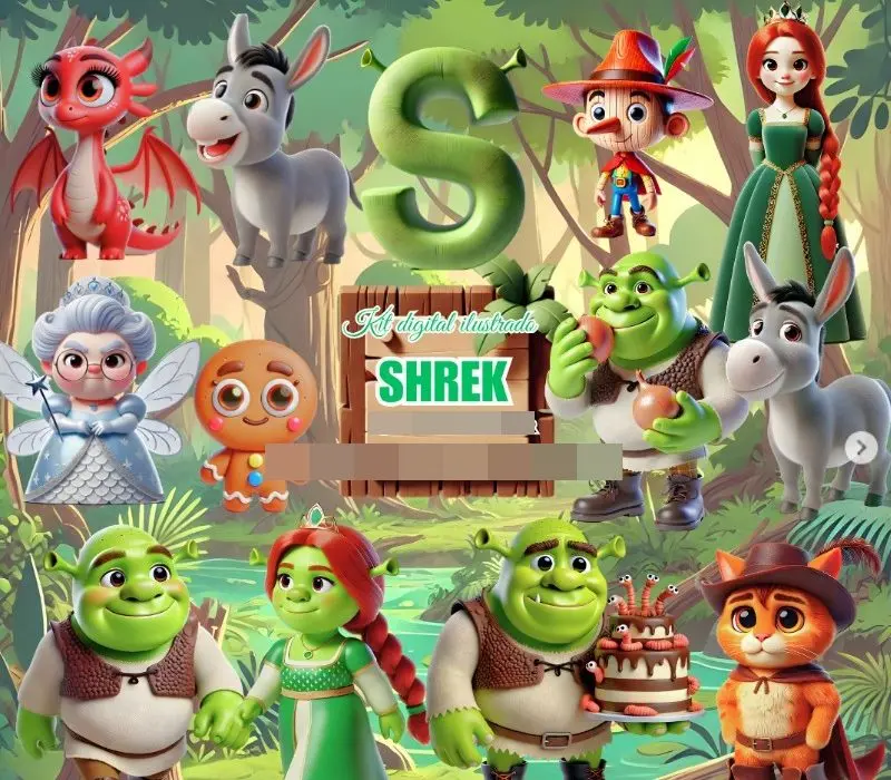 Kit Digital Shrek e Fiona para Decoracao e Lembrancinhas 1 Kit Digital Shrek e Fiona para Decoracao e Lembrancinhas