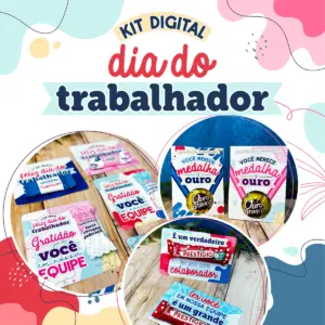 Kit digital com cartões coloridos e mensagens para o dia do trabalhador