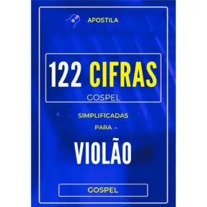 Capa digital azul com título "122 Cifras Gospel Simplificadas para Violão".