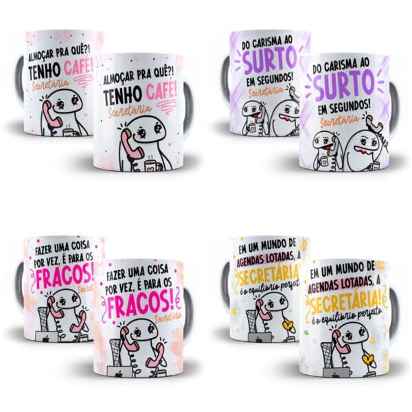 4 Artes Caneca Flork Secretária Frases Meme Sublimação