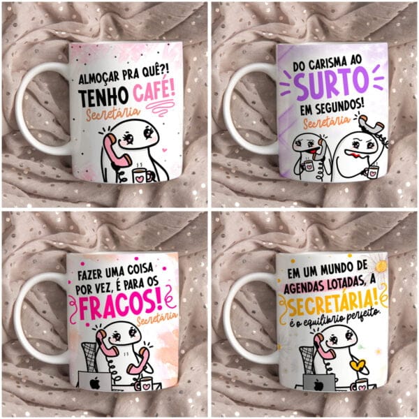 4 Artes Caneca Flork Secretária Frases Meme Sublimação