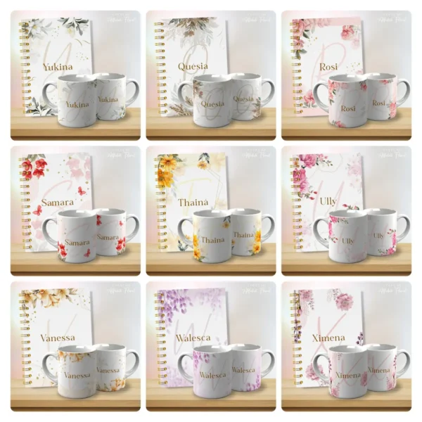 53 Artes Editáveis para Caneca - Tema Alfabeto Floral