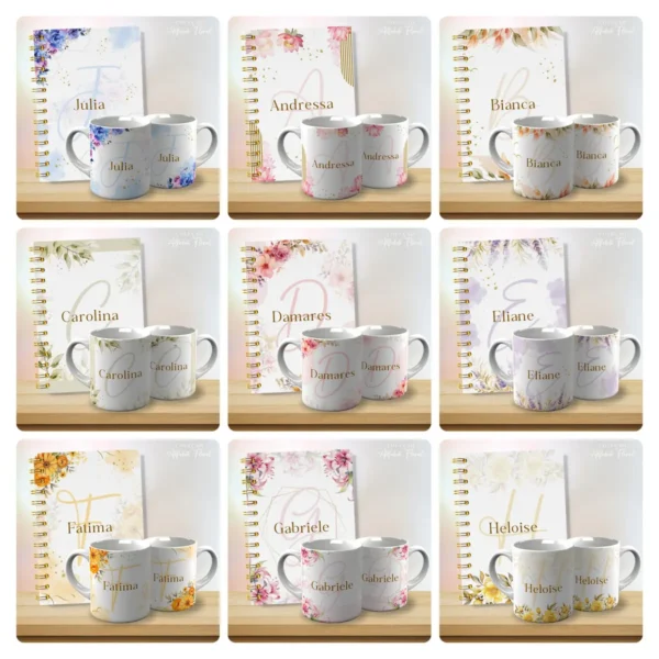 53 Artes Editáveis para Caneca - Tema Alfabeto Floral