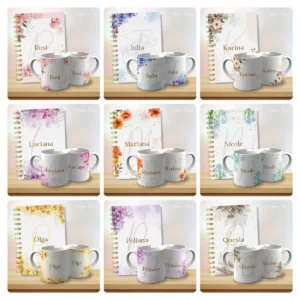 53 Artes Editáveis para Caneca - Tema Alfabeto Floral