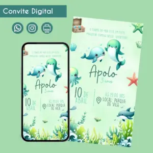 Convite Digital Fundo do Mar para Aniversário Infantil 15 68425