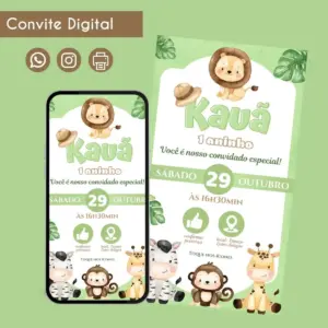 Convite Digital Safari para Menino de 5 Anos Personalizado 17 68448