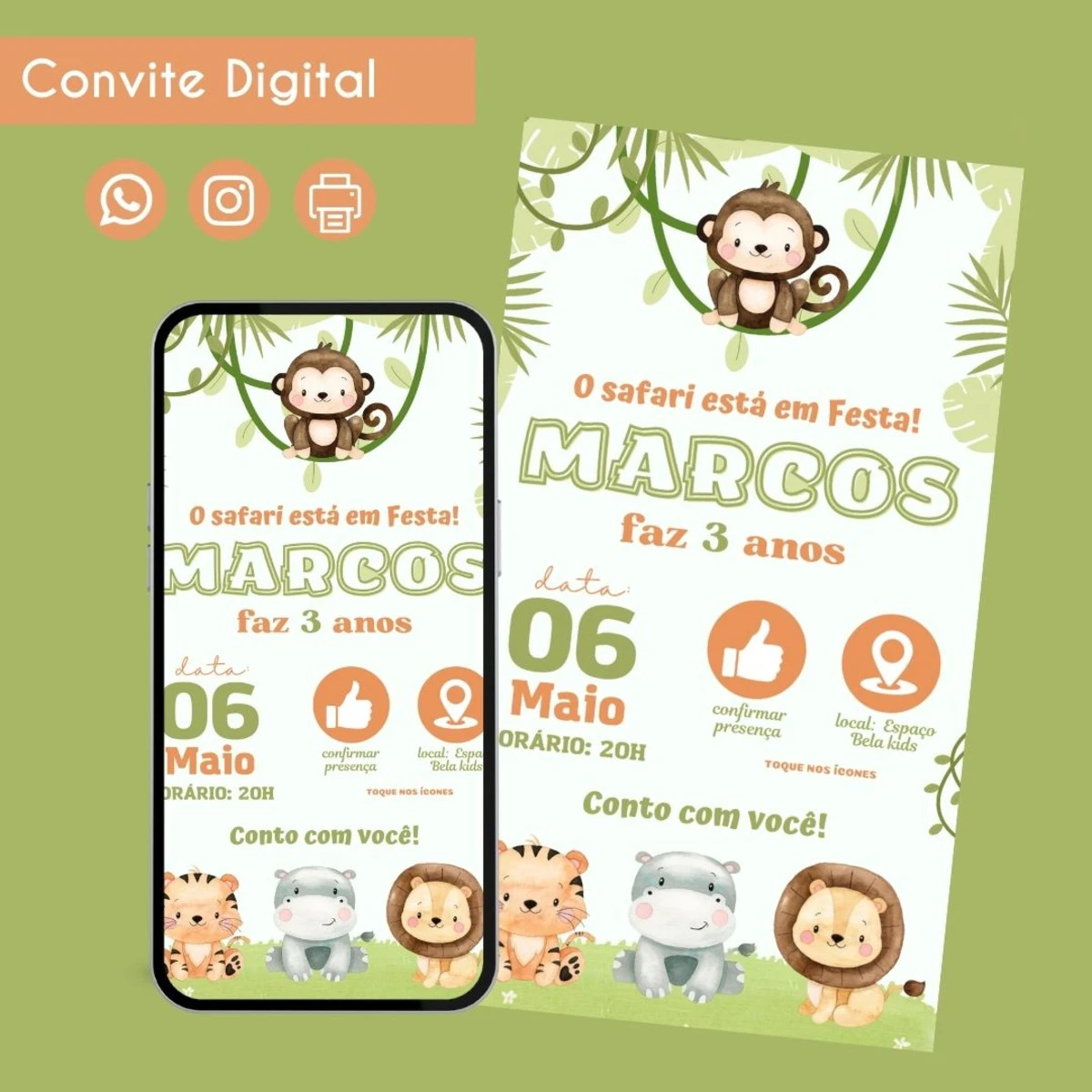 Convite Digital Safari Menino Personalizado 1 Convite Digital Safari Menino Personalizado