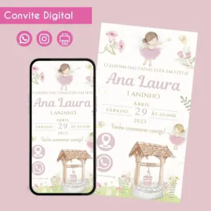 Convite Digital Fadinha Rosa para Festa Infantil 25 68471