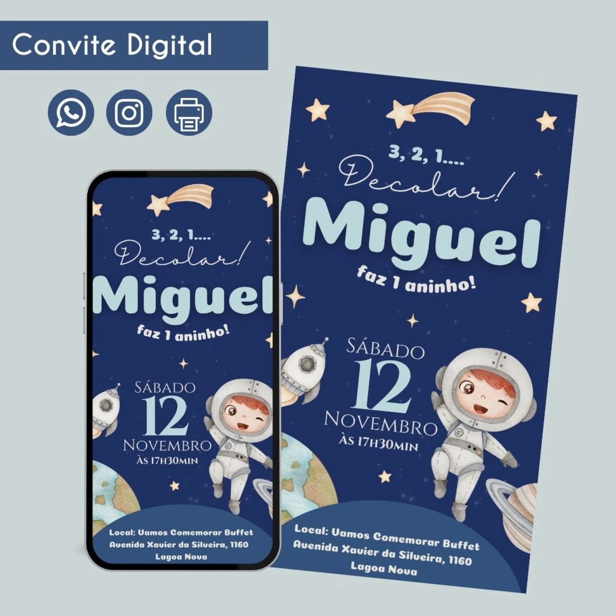 Convite Digital Astronauta Personalizado para Aniversário 1 Convite Digital Astronauta Personalizado para Aniversário