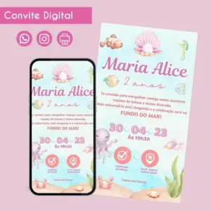 Convite Digital Fundo do Mar Infantil Personalizado 23 68495