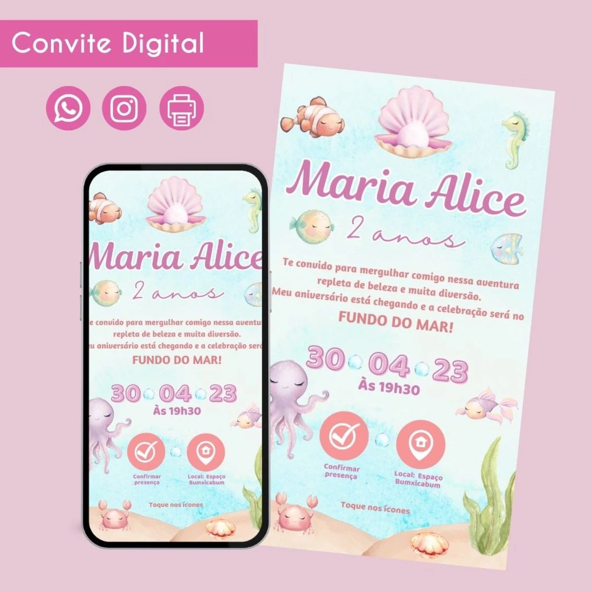Convite Digital Fundo do Mar Infantil Personalizado 1 Convite Digital Fundo do Mar Infantil Personalizado