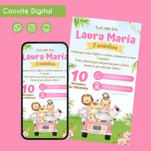 Convite Digital Safari Menina Personalizado em PDF 24 68496