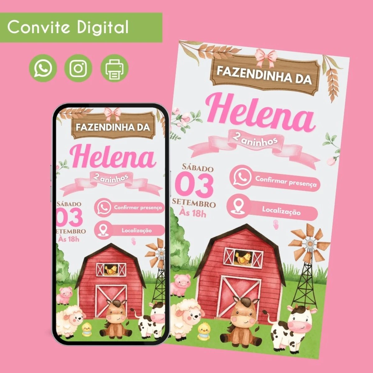 Convite Digital Fazendinha Menina para Festa Infantil 1 Convite Digital Fazendinha Menina para Festa Infantil
