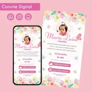 Convite Digital Infantil Tema Jardim para Menina 21 68499