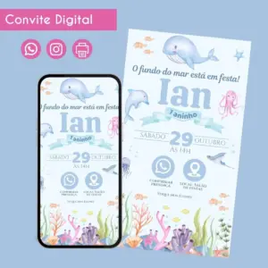 Convite Digital Fundo do Mar para Aniversário Infantil 25 68515
