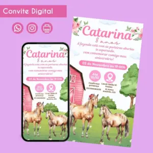 Convite Digital Fazendinha Menina Cavalo Personalizado 14 68557