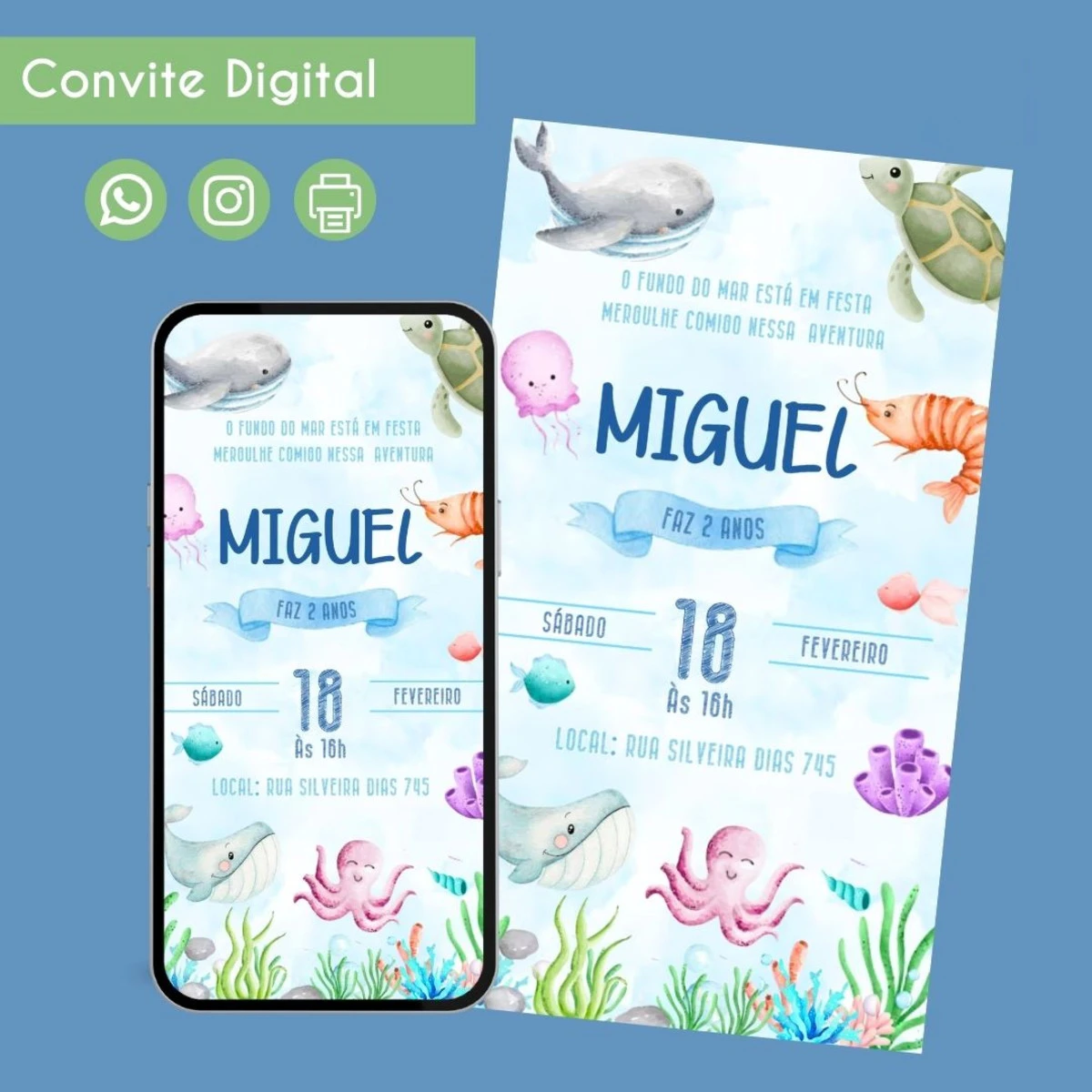 Convite Digital Fundo do Mar Infantil Personalizado 1 Convite Digital Fundo do Mar Infantil Personalizado