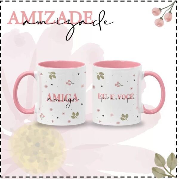 8 Estampas Caneca Amizade Rosa Melhores Amigas