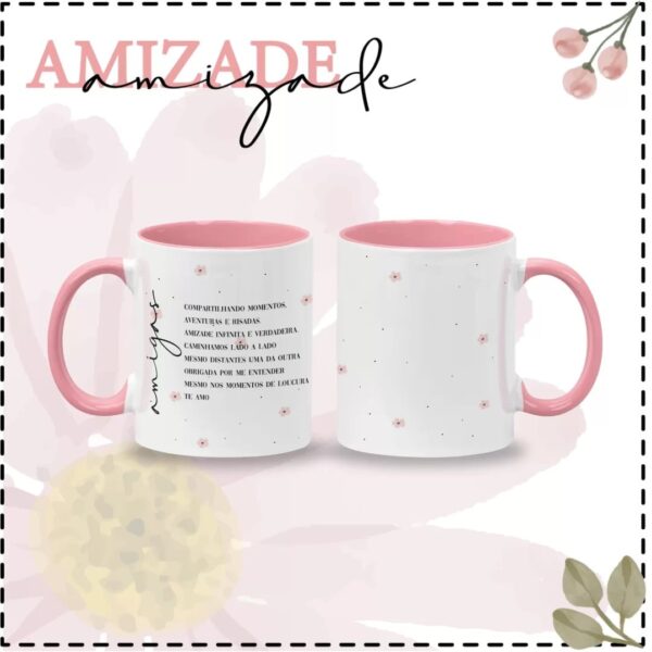 8 Estampas Caneca Amizade Rosa Melhores Amigas